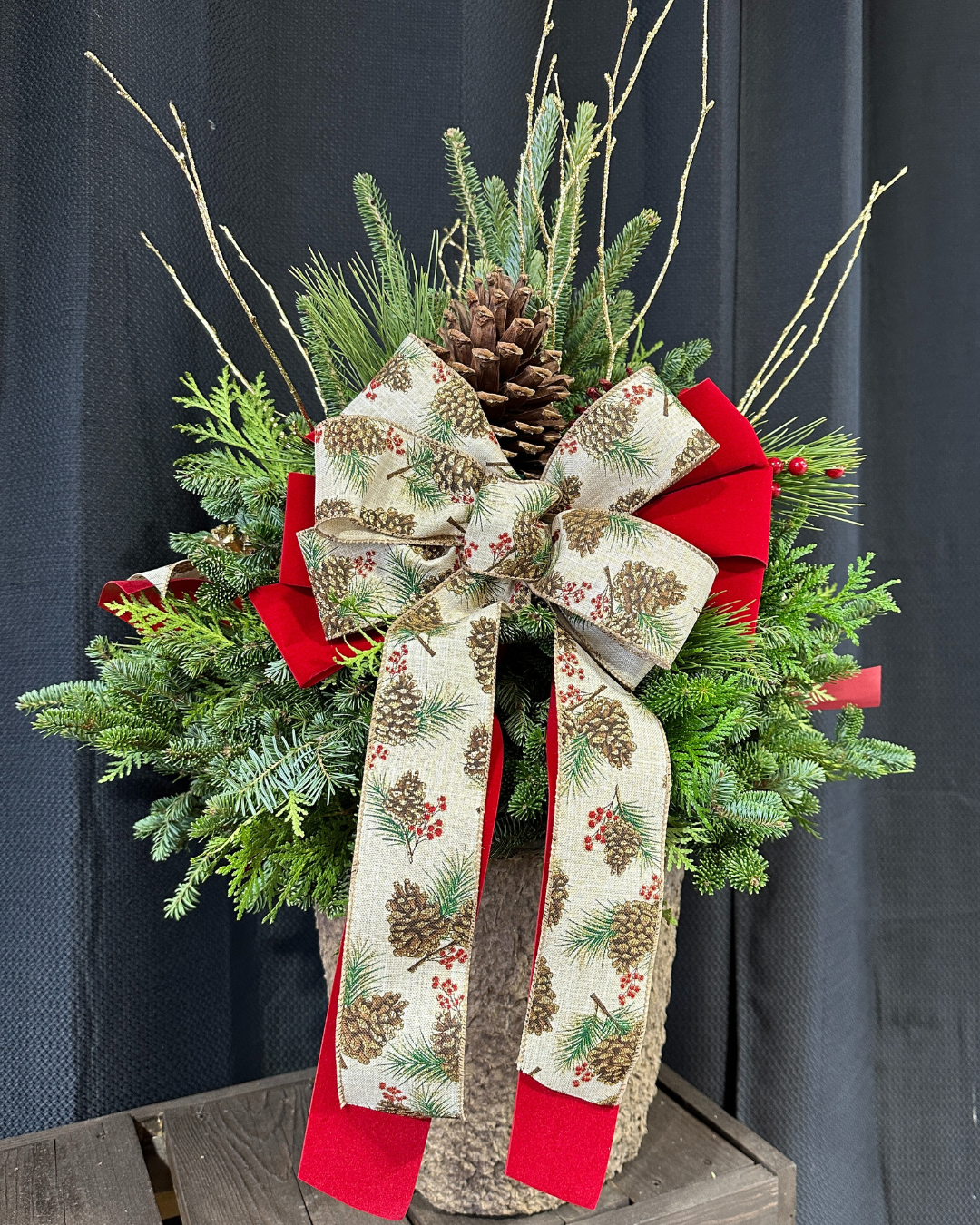 12'' Decorated Pinecone Fiber Pot (Xmas)
