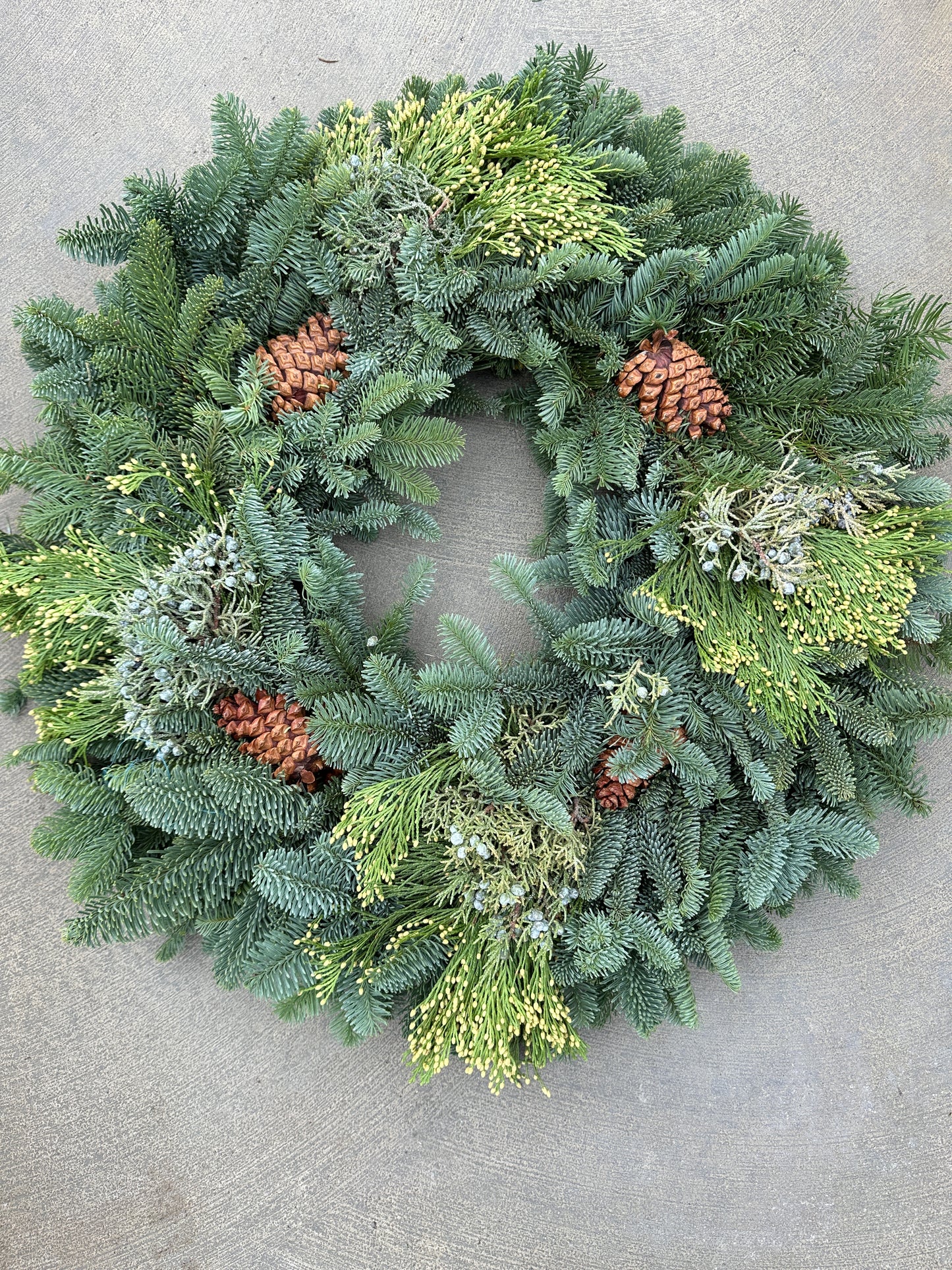16" Mixed Evergreen Wreath with Cones (Xmas)