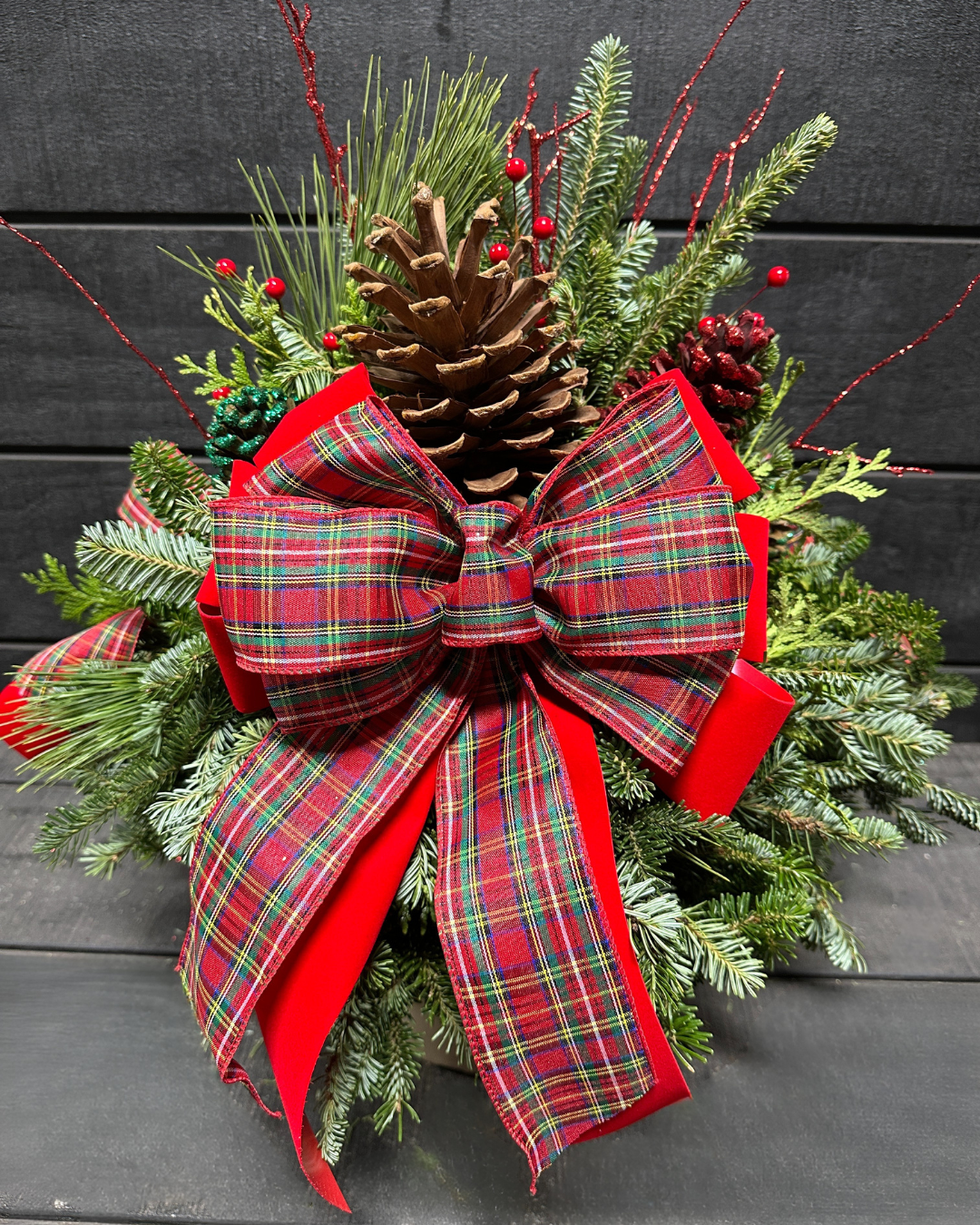 10'' Decorated Christmas Plaid Standard Pot (Xmas)