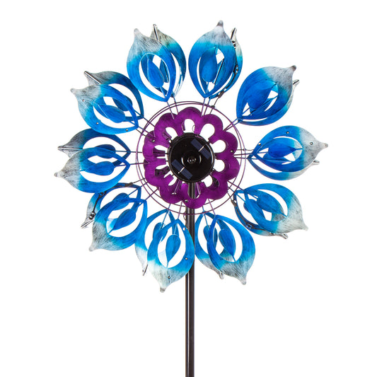 75"H Solar Wind Spinner, Blue Blooms
