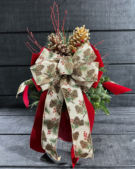 7'' Decorated Pinecone Red Tin (Xmas)