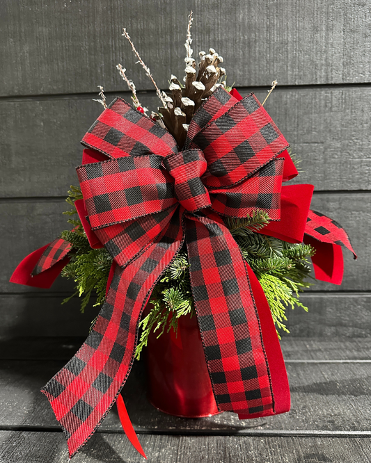 7'' Decorated Red & Black Buffalo Plaid Red Tin (Xmas)