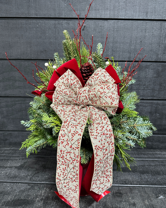 9'' Decorated Frosty Berry Red Tin (Xmas)