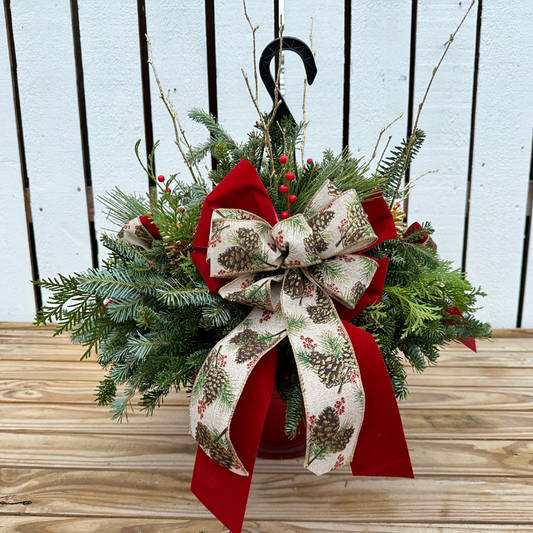 12'' Decorated Pinecone Red Hanging Basket