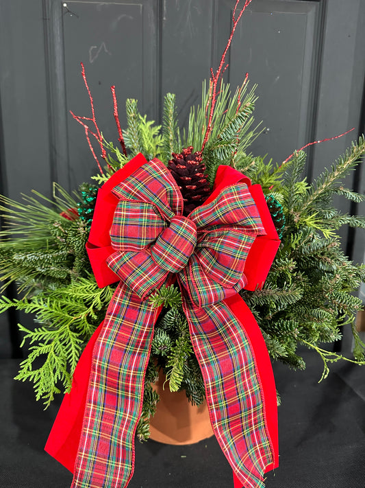 10'' Decorated Christmas Plaid Standard Pot