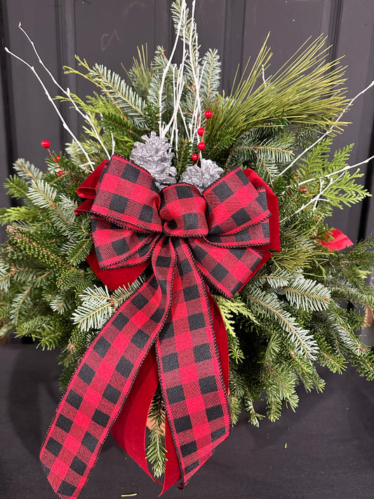 10'' Decorated Red & Black Buffalo Plaid Standard Pot