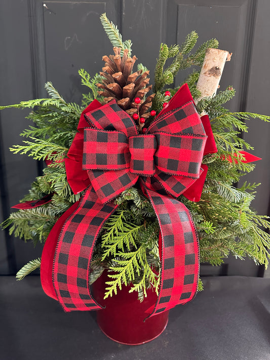 9'' Decorated Red & Black Buffalo Plaid Red Tin