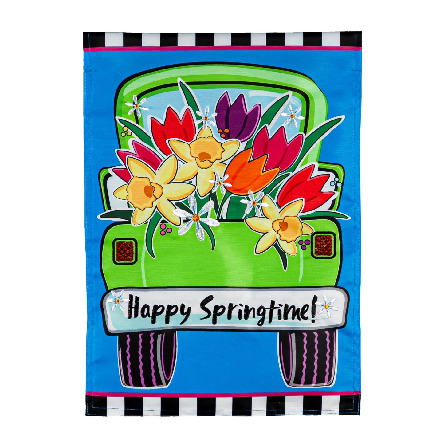 Springtime Truck Garden Applique Flag