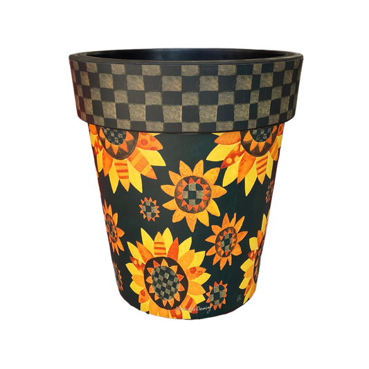 Harvest Sunflowers on Black 18" Art Planter